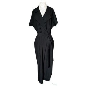 ASOS Stretch Black Jumpsuit Front Wrap Tie Belt Wide Leg Office Casual Size 6